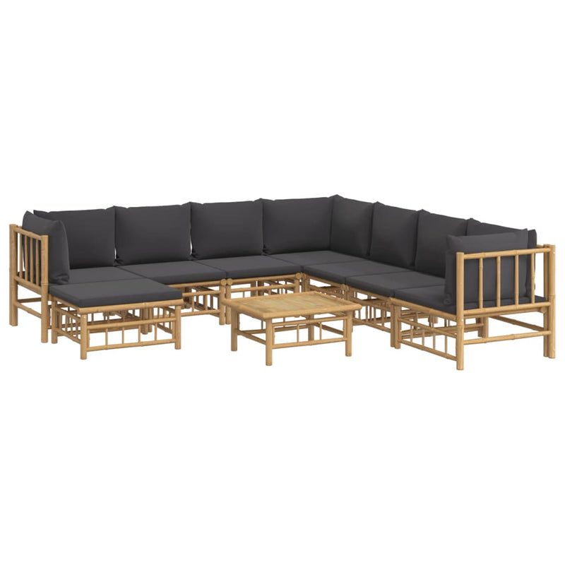 vidaXL 9 Piece Garden Lounge Set with Dark Grey Cushions  Bamboo
