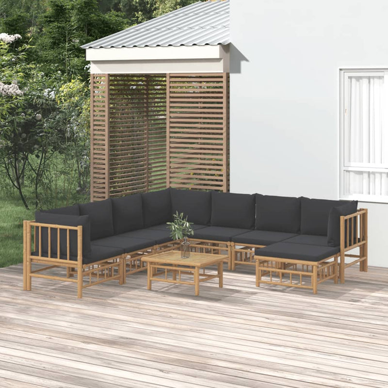 vidaXL 9 Piece Garden Lounge Set with Dark Grey Cushions  Bamboo