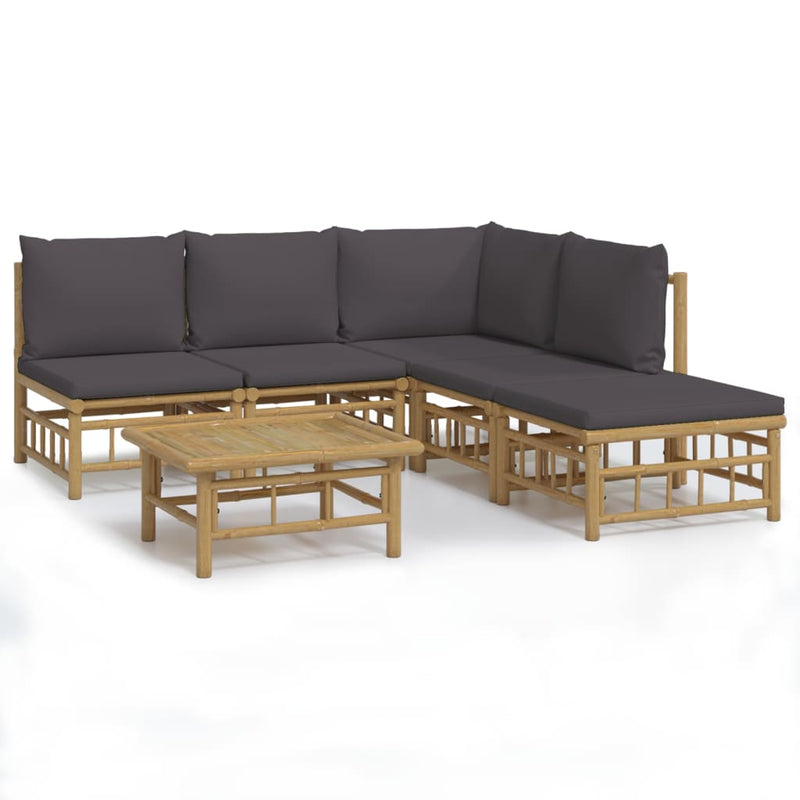 vidaXL 6 Piece Garden Lounge Set with Dark Grey Cushions  Bamboo