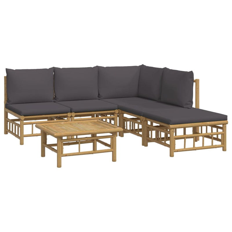 vidaXL 6 Piece Garden Lounge Set with Dark Grey Cushions  Bamboo