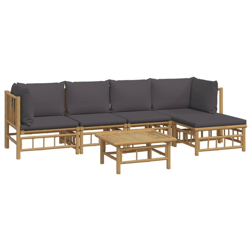 vidaXL 6 Piece Garden Lounge Set with Dark Grey Cushions  Bamboo