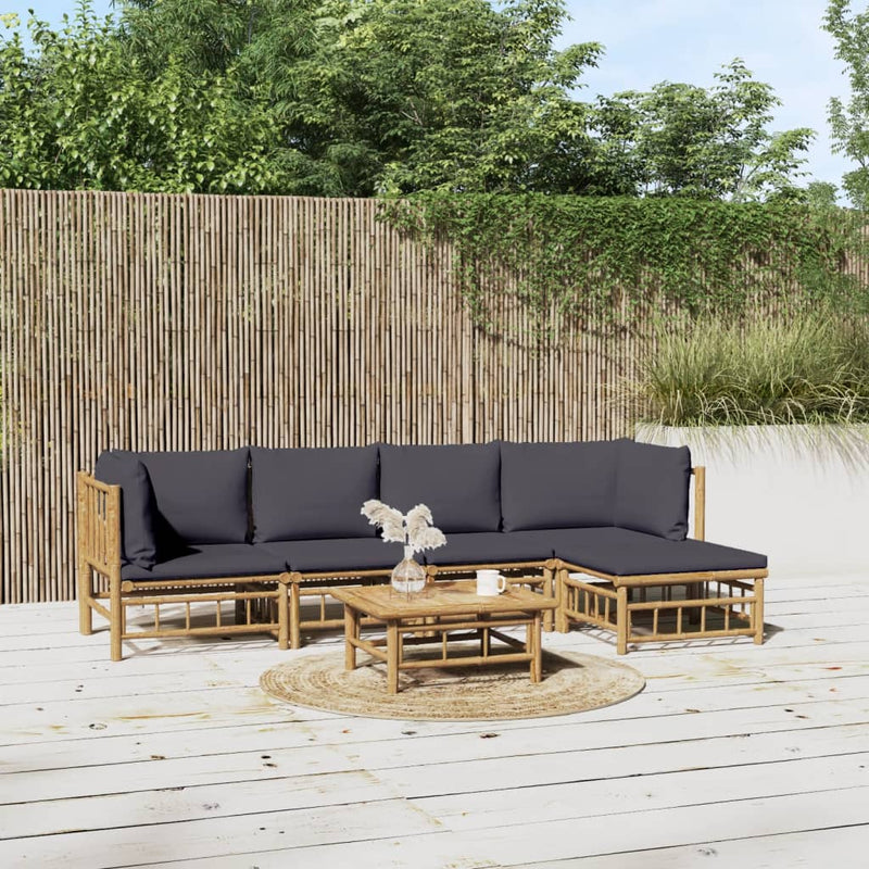 vidaXL 6 Piece Garden Lounge Set with Dark Grey Cushions  Bamboo