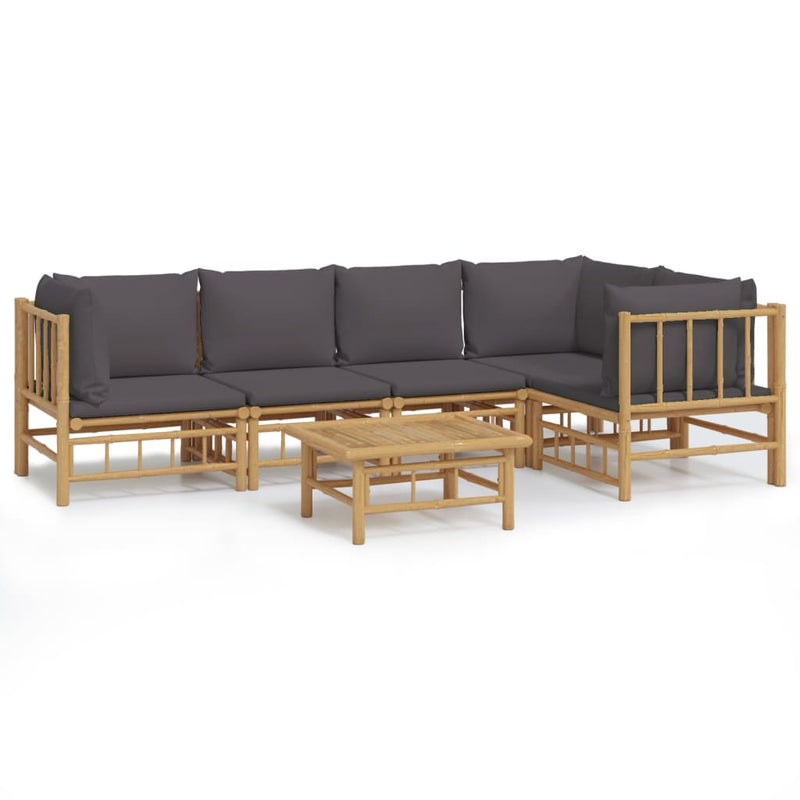 vidaXL 6 Piece Garden Lounge Set with Dark Grey Cushions  Bamboo