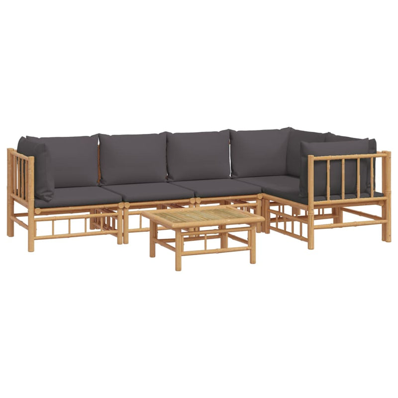 vidaXL 6 Piece Garden Lounge Set with Dark Grey Cushions  Bamboo