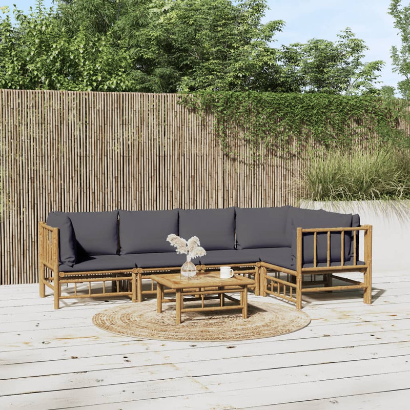 vidaXL 6 Piece Garden Lounge Set with Dark Grey Cushions  Bamboo