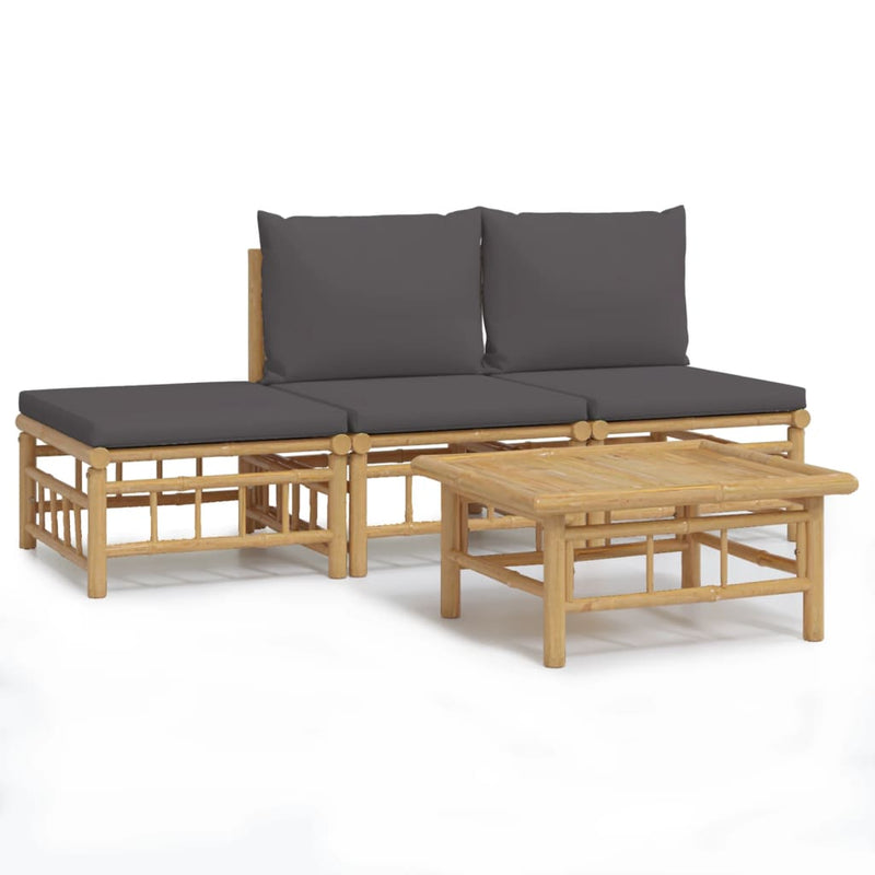 vidaXL 4 Piece Garden Lounge Set with Dark Grey Cushions  Bamboo