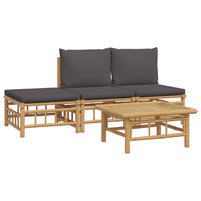 vidaXL 4 Piece Garden Lounge Set with Dark Grey Cushions  Bamboo