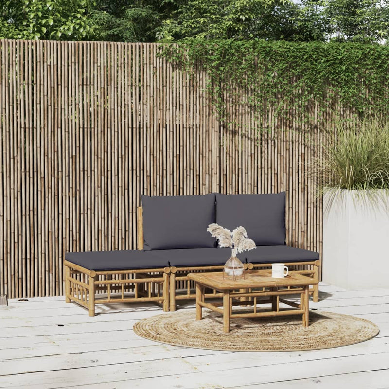 vidaXL 4 Piece Garden Lounge Set with Dark Grey Cushions  Bamboo