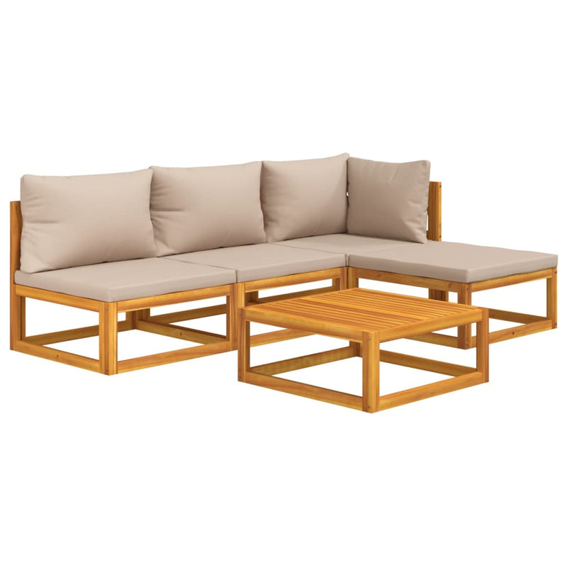 vidaXL 5 Piece Garden Lounge Set with Taupe Cushions Solid Wood