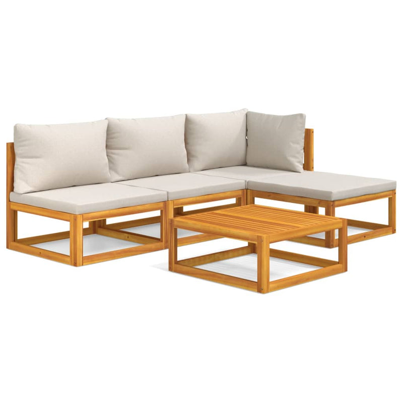 vidaXL 5 Piece Garden Lounge Set with Light Grey Cushions Solid Wood