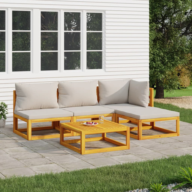 vidaXL 5 Piece Garden Lounge Set with Light Grey Cushions Solid Wood