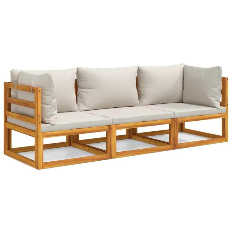 vidaXL 3 Piece Garden Lounge Set with Light Grey Cushions Solid Wood