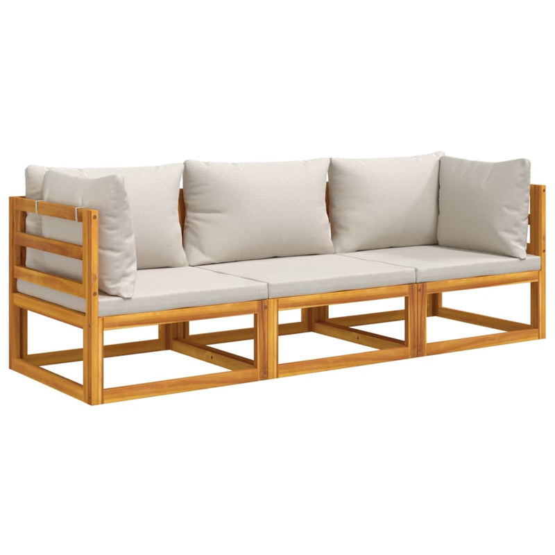 vidaXL 3 Piece Garden Lounge Set with Light Grey Cushions Solid Wood