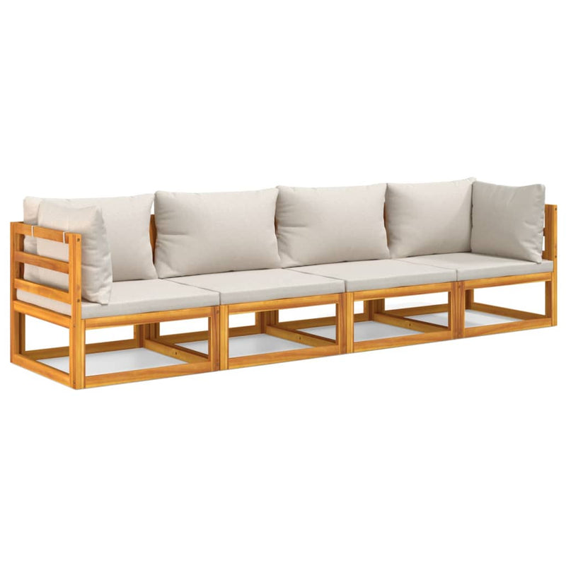 vidaXL 4 Piece Garden Lounge Set with Light Grey Cushions Solid Wood