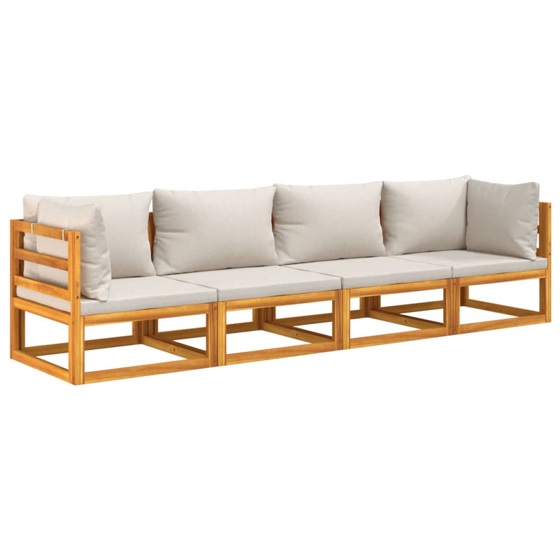 vidaXL 4 Piece Garden Lounge Set with Light Grey Cushions Solid Wood