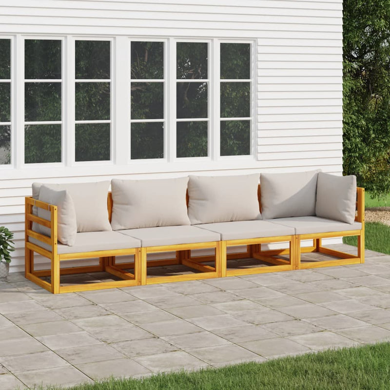 vidaXL 4 Piece Garden Lounge Set with Light Grey Cushions Solid Wood