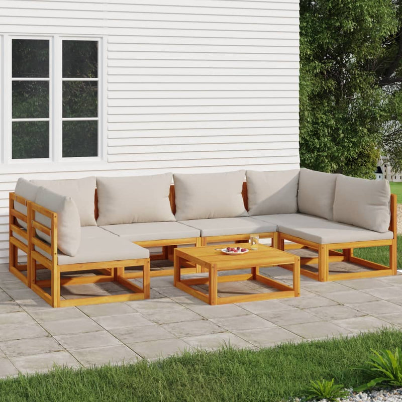 vidaXL 7 Piece Garden Lounge Set with Light Grey Cushions Solid Wood