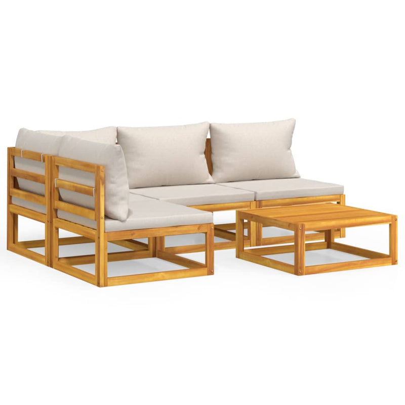 vidaXL 5 Piece Garden Lounge Set with Light Grey Cushions Solid Wood