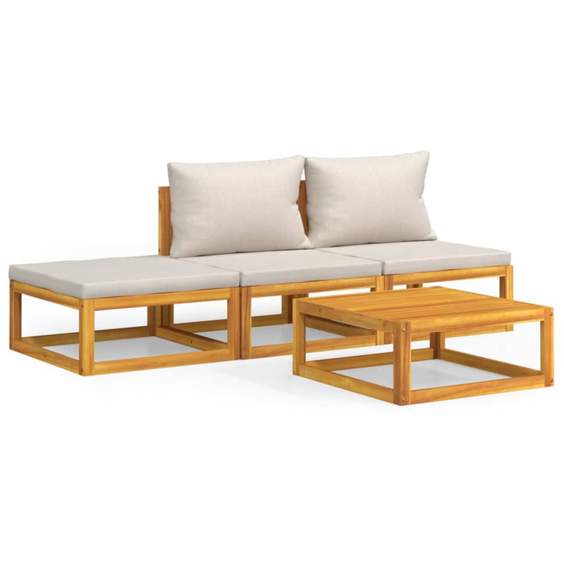 vidaXL 4 Piece Garden Lounge Set with Light Grey Cushions Solid Wood