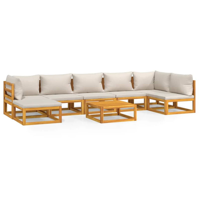 vidaXL 8 Piece Garden Lounge Set with Light Grey Cushions Solid Wood