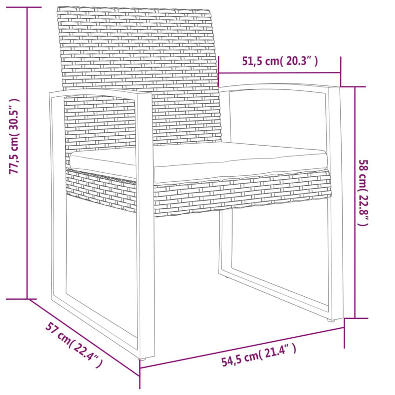 vidaXL Garden Dining Chairs 2 pcs Dark Grey PP Rattan