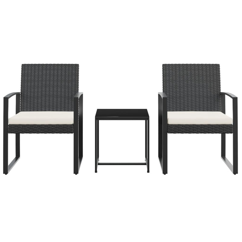 vidaXL 3 piece Garden Dining Set with Cushions Black PP Rattan