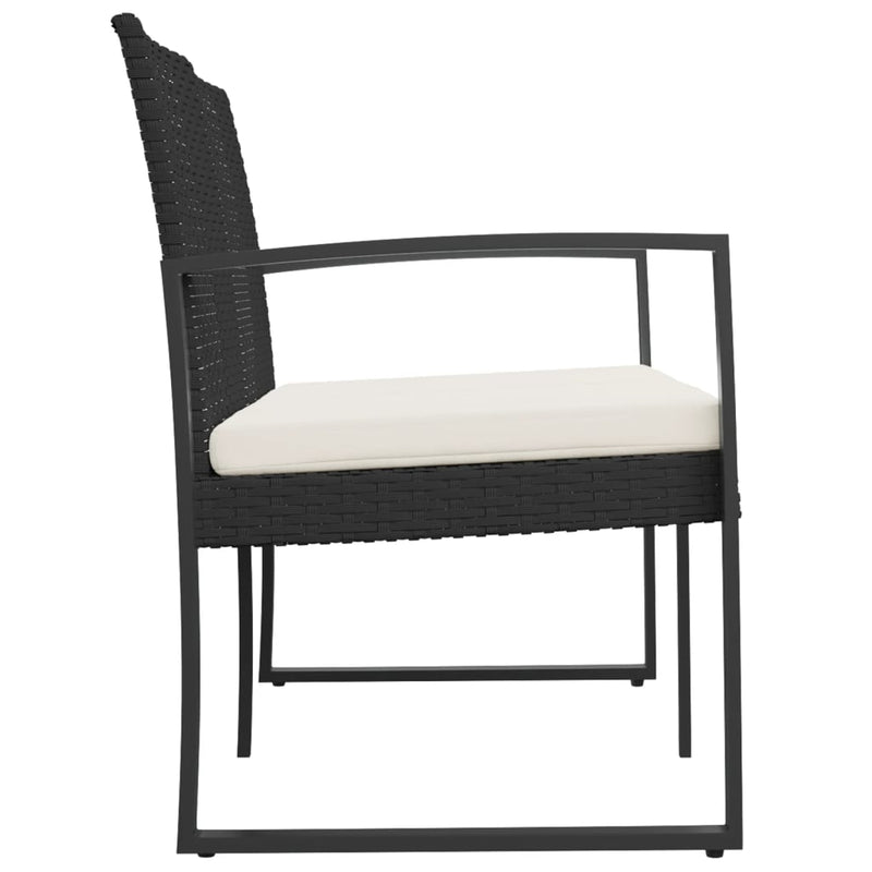vidaXL 2-Seater Garden Bench with Cushions Black PP Rattan