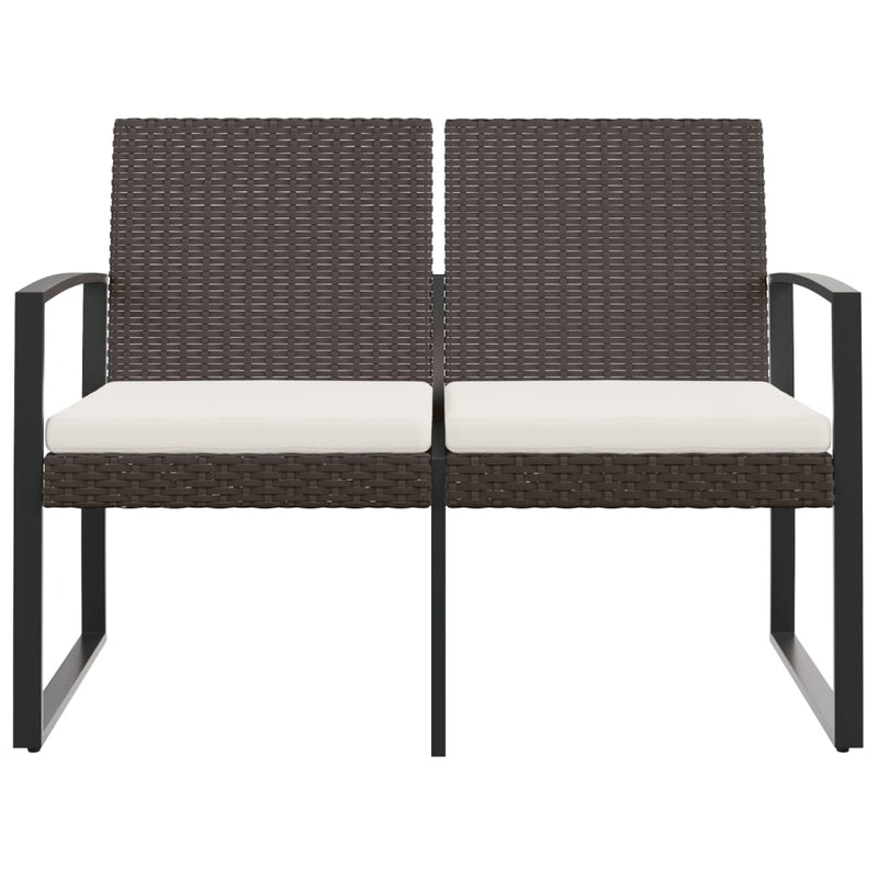 vidaXL 2-Seater Garden Bench with Cushions Brown PP Rattan