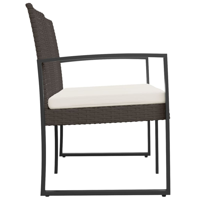 vidaXL 2-Seater Garden Bench with Cushions Brown PP Rattan