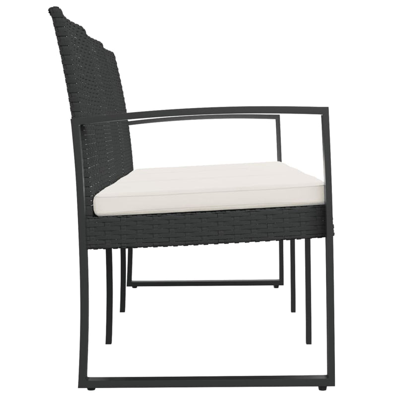 vidaXL 3-Seater Garden Bench with Cushions Black PP Rattan