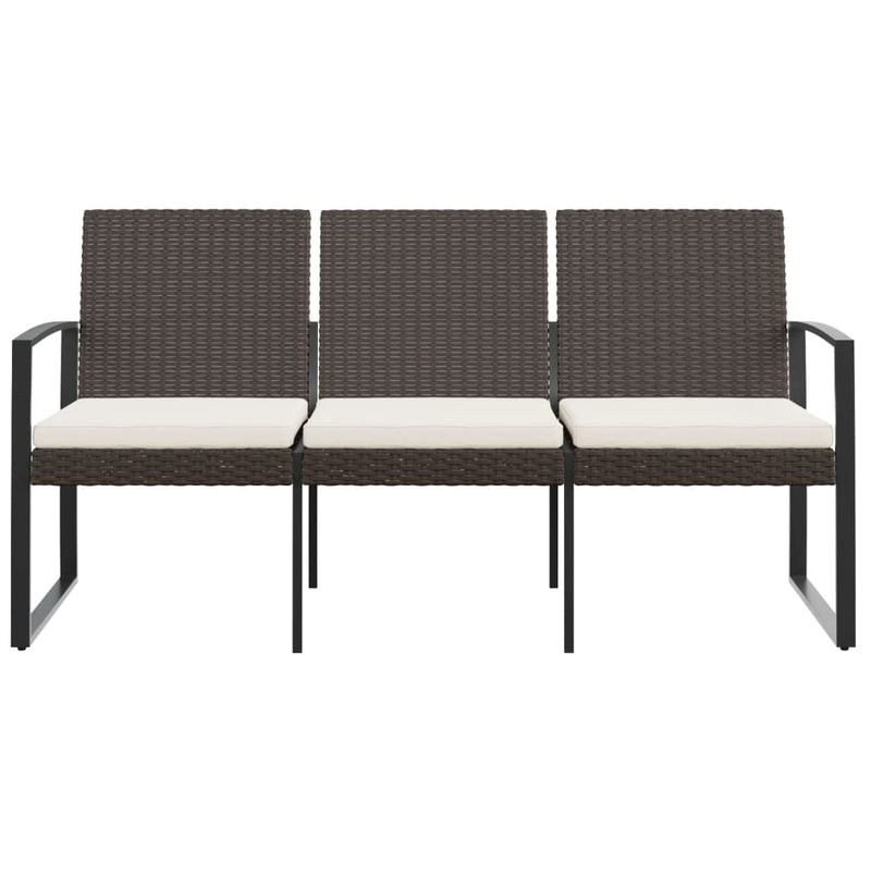 vidaXL 3-Seater Garden Bench with Cushions Brown PP Rattan