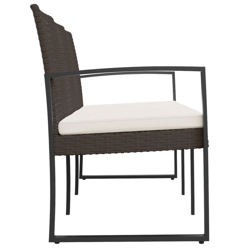vidaXL 3-Seater Garden Bench with Cushions Brown PP Rattan