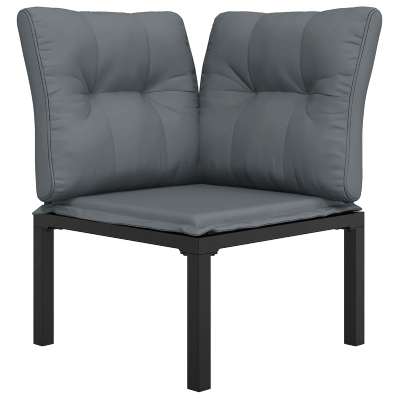 vidaXL Garden Corner Chair with Cushions Black and Grey Poly Rattan