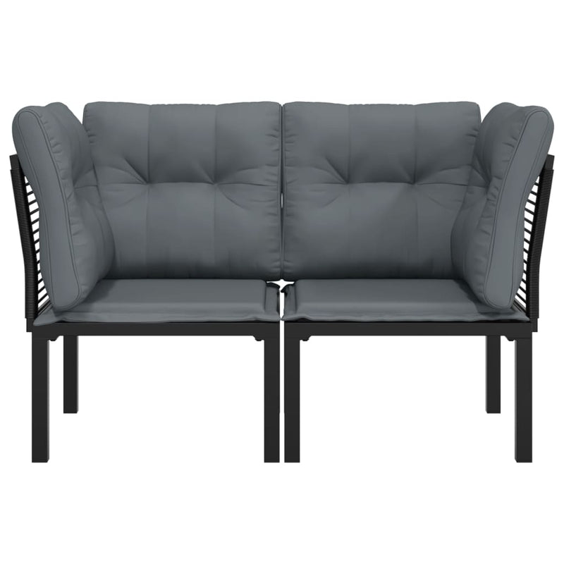 vidaXL Garden Corner Chairs with Cushions 2 pcs Black&Grey Poly Rattan