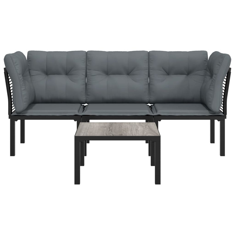 vidaXL 4 Piece Garden Lounge Set Black and Grey Poly Rattan
