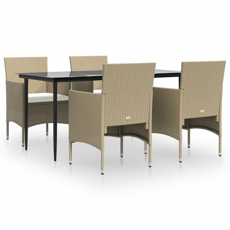 vidaXL 5 Piece Garden Dining Set with Cushions Beige and Black