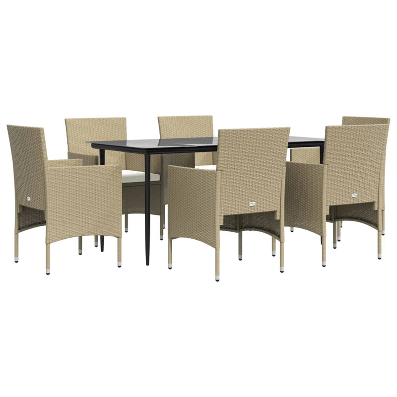 vidaXL 7 Piece Garden Dining Set with Cushions Beige and Black