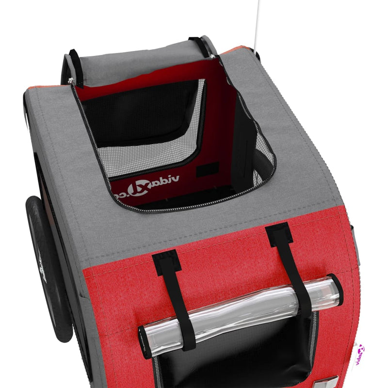 vidaXL Pet Bike Trailer Red and Grey Oxford Fabric and Iron