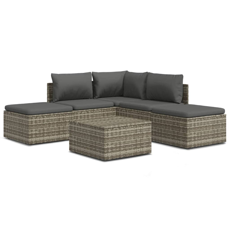 vidaXL 6 Piece Garden Lounge Set with Cushions Grey Poly Rattan
