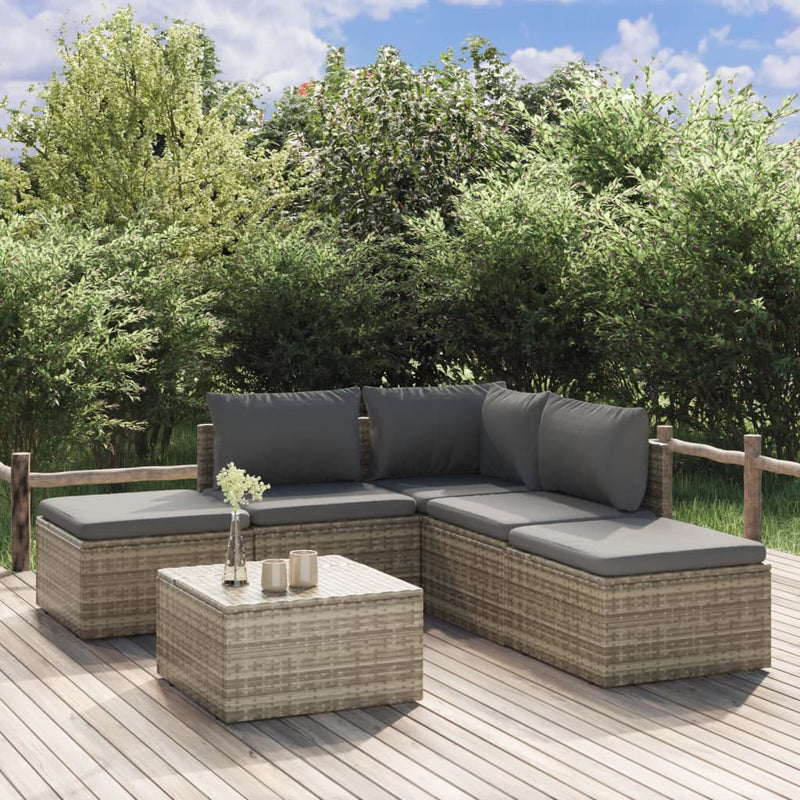 vidaXL 6 Piece Garden Lounge Set with Cushions Grey Poly Rattan