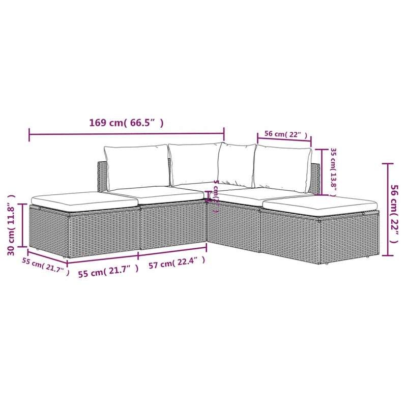 vidaXL 5 Piece Garden Lounge Set with Cushions Grey Poly Rattan