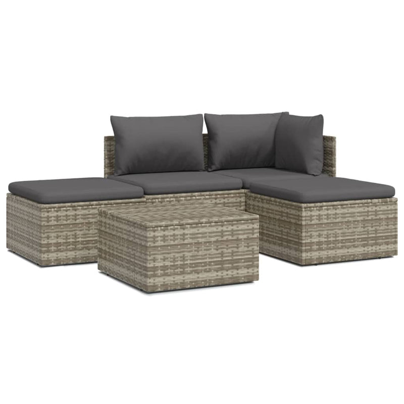 vidaXL 5 Piece Garden Lounge Set with Cushions Grey Poly Rattan