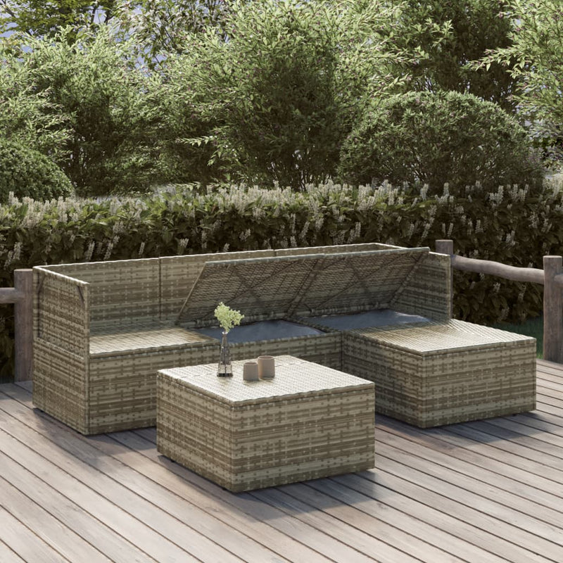 vidaXL 5 Piece Garden Lounge Set with Cushions Grey Poly Rattan