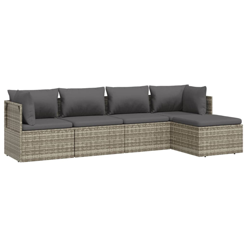 vidaXL 5 Piece Garden Lounge Set with Cushions Grey Poly Rattan