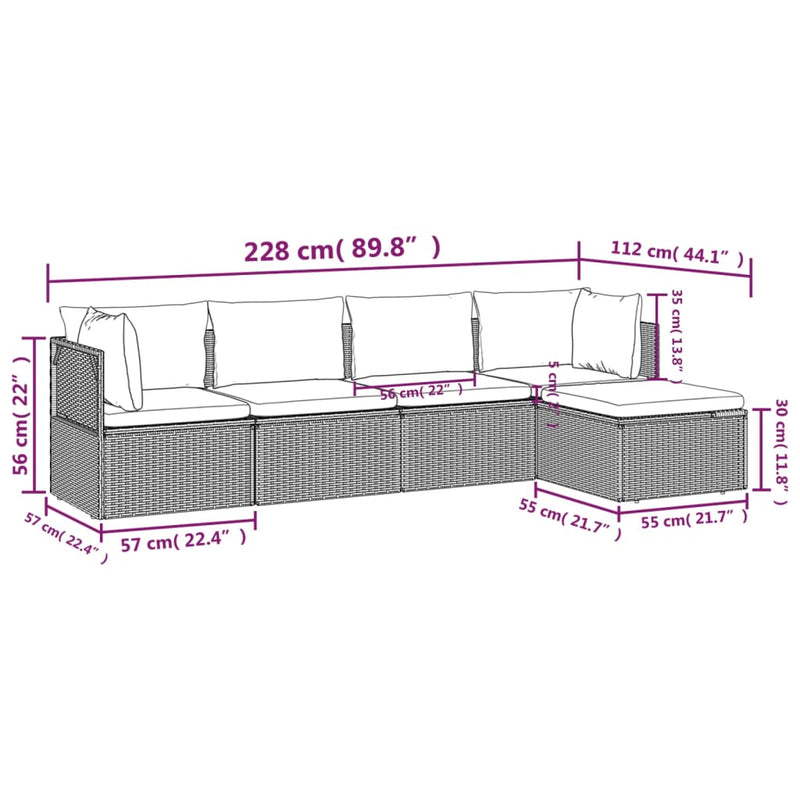 vidaXL 5 Piece Garden Lounge Set with Cushions Grey Poly Rattan