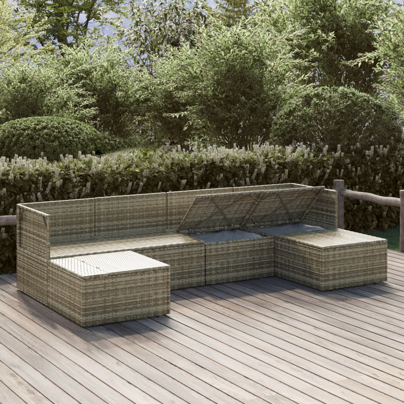 vidaXL 6 Piece Garden Lounge Set with Cushions Grey Poly Rattan