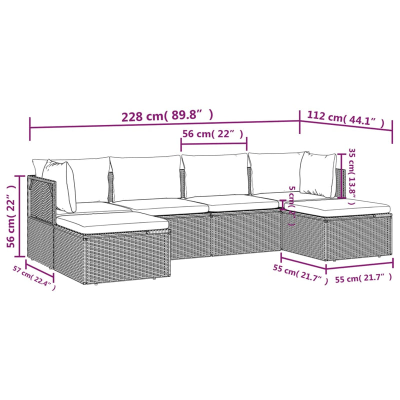 vidaXL 6 Piece Garden Lounge Set with Cushions Grey Poly Rattan