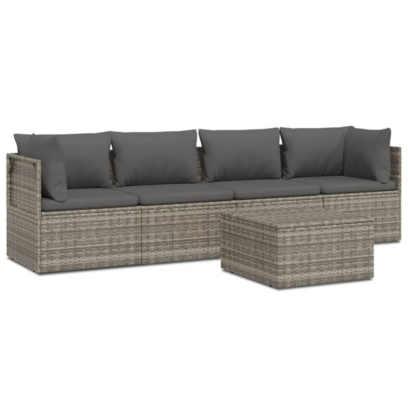 vidaXL 5 Piece Garden Lounge Set with Cushions Grey Poly Rattan