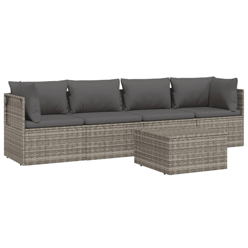 vidaXL 5 Piece Garden Lounge Set with Cushions Grey Poly Rattan