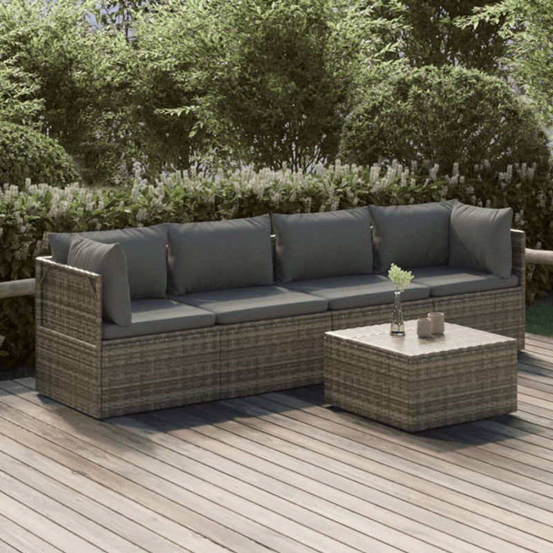 vidaXL 5 Piece Garden Lounge Set with Cushions Grey Poly Rattan